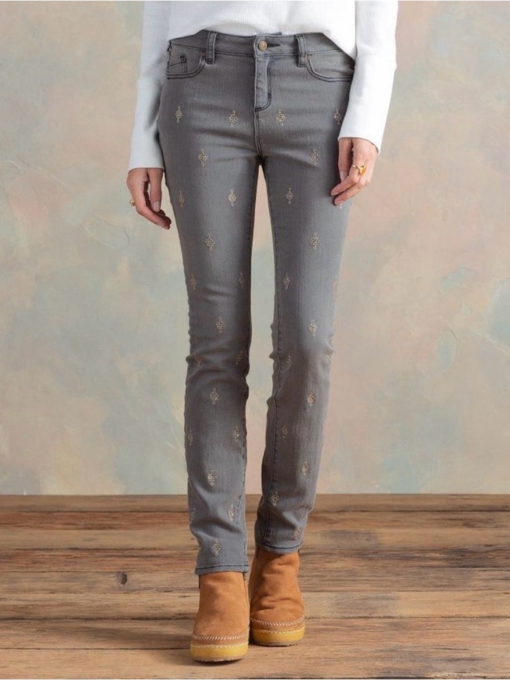 Sundance Primrose Party Jeans Grey Slim Sequins Size 26